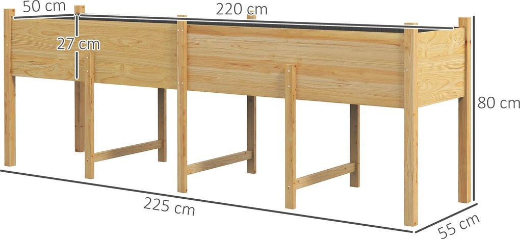 Outsunny Jardinieră pe picioare Pat de grădină ridicat, inserții de irigare + fetru de drenaj incluse Lemn de brad pre-uleiat | Aosom Romania