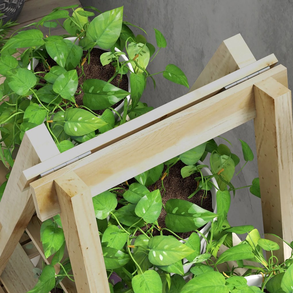 Outsunny Suport pentru Plante Pliabil din Lemn Raft pentru Ghivece cu 3 Nivele cu Cadru în A 100x36x112 cm Natural | Aosom Romania