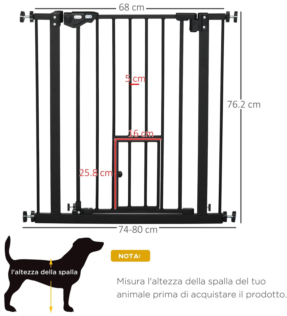 PawHut Portita pentru Caini Extensibila 74-80 cm cu Inchidere Automata, Neagra | Aosom Romania