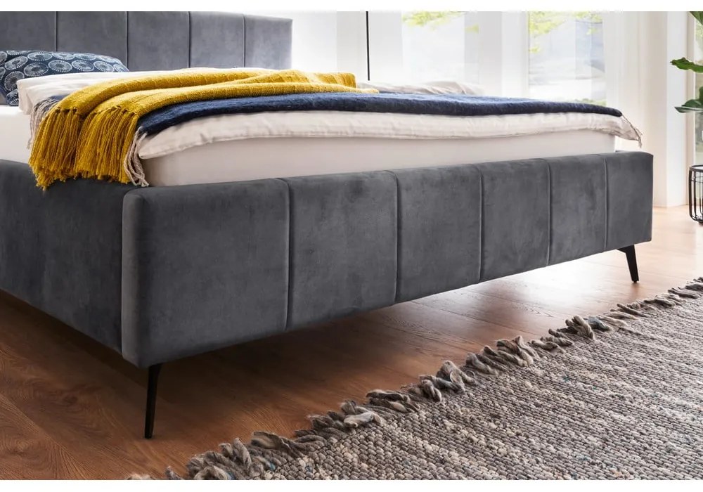 Pat matrimonial gri antracit tapițat cu spațiu de depozitare cu somieră 180x200 cm Lizzano – Meise Möbel