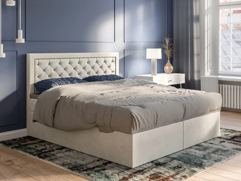 Pat matrimonial Boxspring 180 cm Bohem (ivory) (cu saltea și sp. depozitare). 1043356
