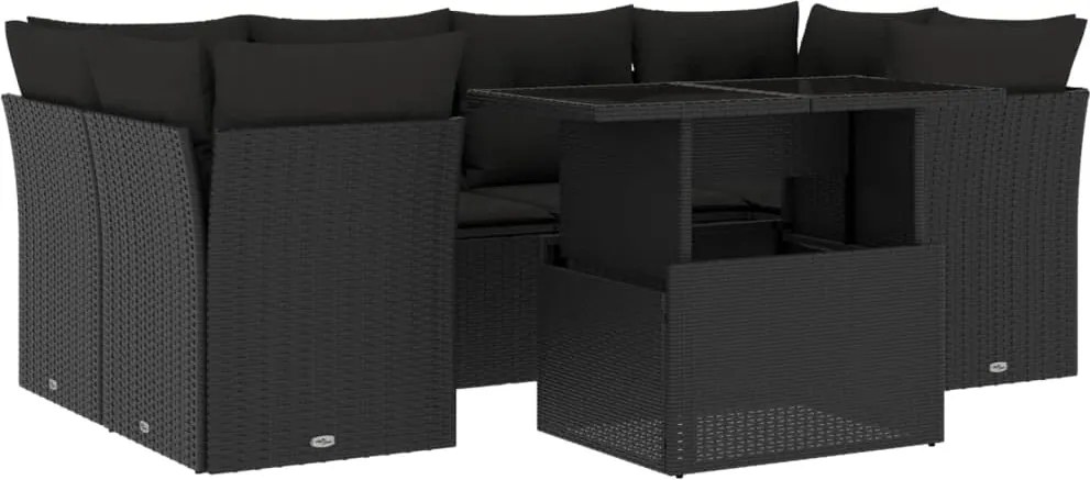 vidaXL Set canapele de grădină cu perne, 7 piese, negru, poliratan