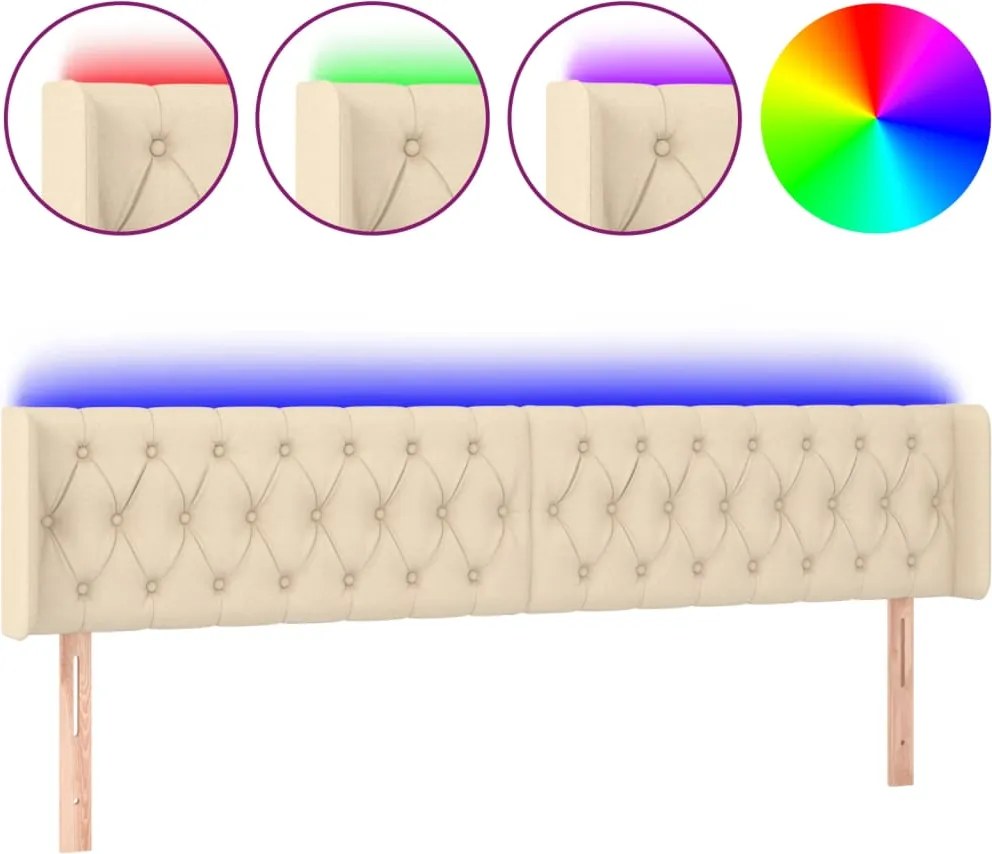 vidaXL Tăblie de pat cu LED, crem, 183x16x78/88 cm, textil