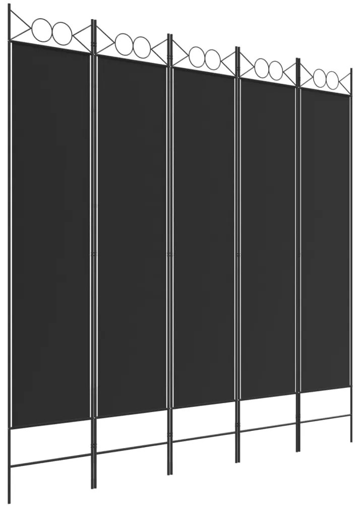 350157 vidaXL Paravan de cameră cu 5 panouri, negru, 200x200 cm, textil
