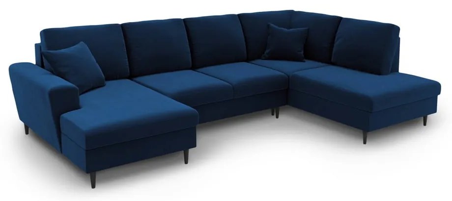 Colțar albastru extensibil, cu spațiu de depozitare cu tapițerie din catifea (cu colț pe partea dreaptă-în formă de "U") Kyoto – Cosmopolitan Design