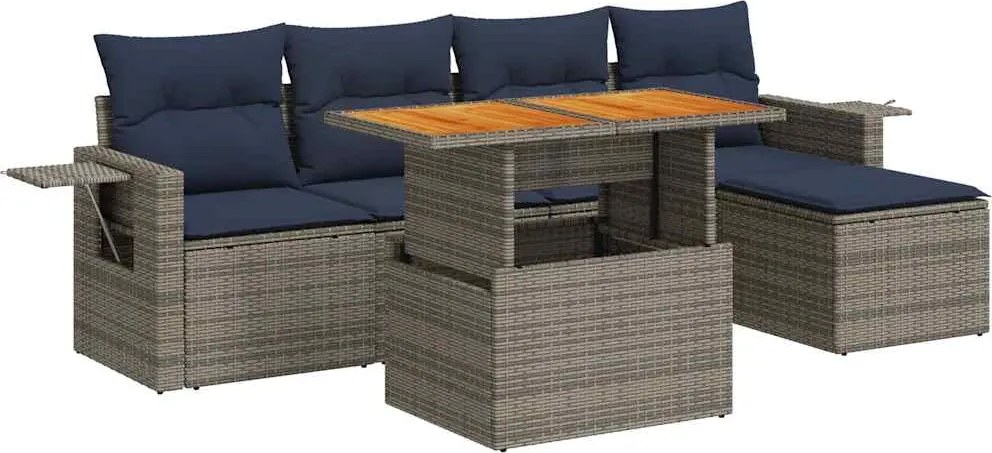 vidaXL Set mobilier grădină cu perne, 6 piese, gri, poliratan