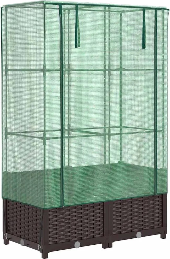 vidaXL Strat înălțat cu husă de seră, aspect ratan, 80x40x138 cm