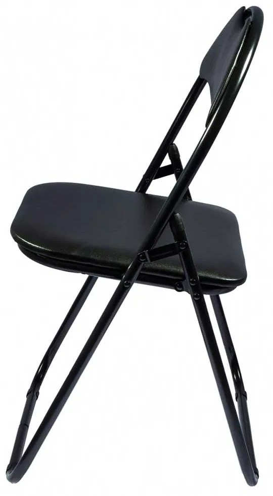SCAUN PLIANT NEGRU, TAPITAT PIELE ECOLOGICA, CADRU METALIC
