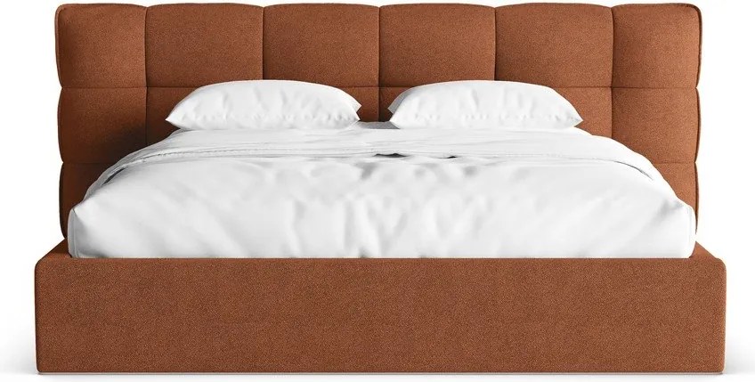 Pat matrimonial cărămiziu tapițat cu spațiu de depozitare cu somieră 140x200 cm Eric – Micadoni