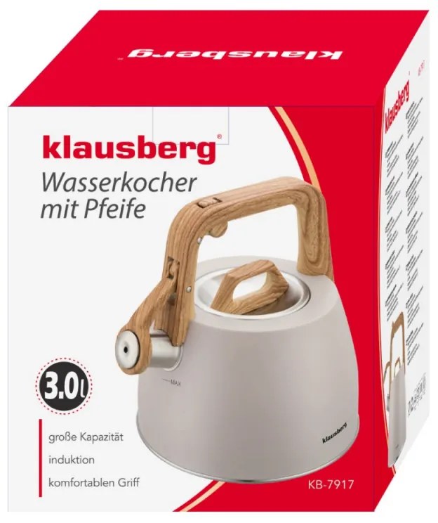 Ceainic cu fluier Klausberg KB-7917, 2,5 l, Maner izolat termic, Inductie, Bej