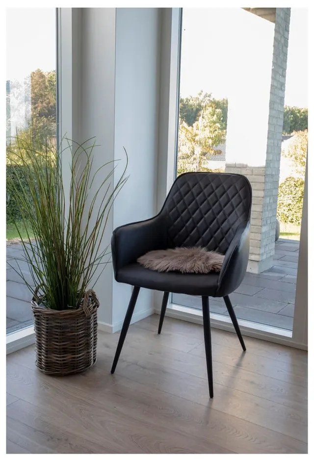 Set de scaune de sufragerie negru cu cotiere 2 buc. tapițat Harbo – House Nordic