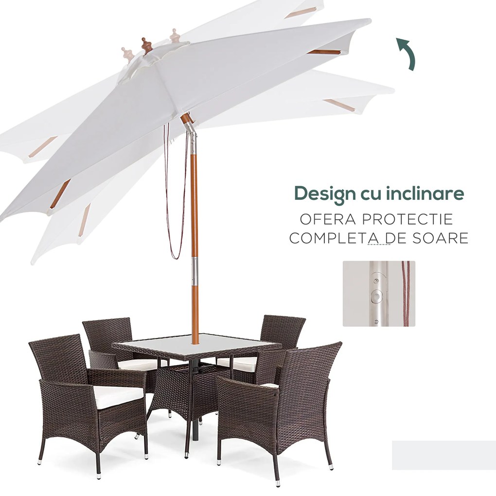 Outsunny Umbrelă de Grădină cu Mecanism de Înclinare, Design Clasic, 2x1.5m, Bej | Aosom Romania