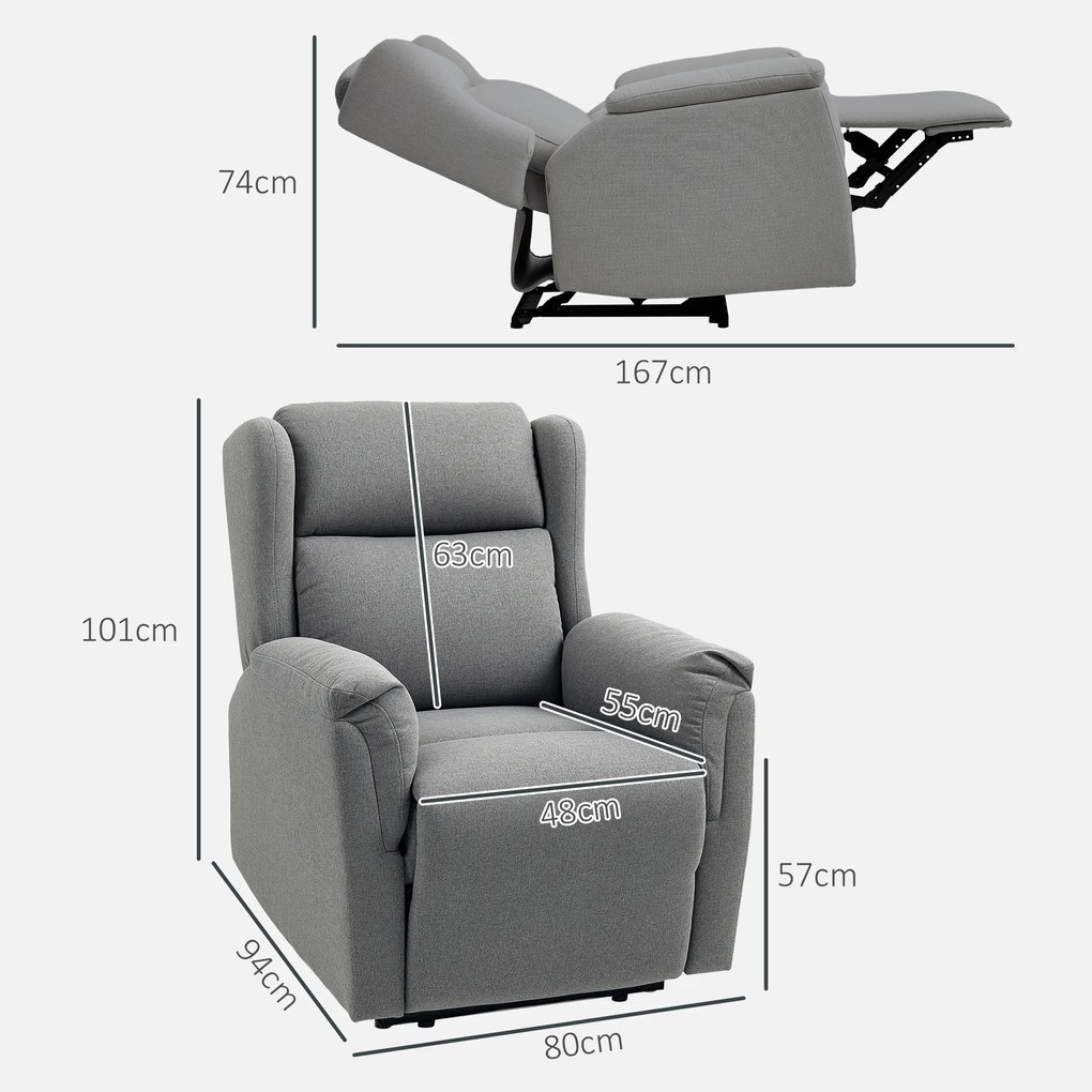 HOMCOM Fotoliu de Relaxare, Scaun Tapitat reglabil cu Suport pentru Picioare, cu Inclinație de 160°, cu Aspect de In, Asamblare Rapidă, Gri închis | Aosom Romania