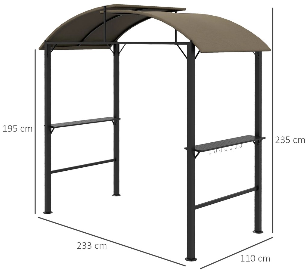 Outsunny Pavilion Grătar, 2 Blaturi Laterale, Cârlige, Cadru din Oțel, 1,1 x 2,3m, Khaki | Aosom Romania