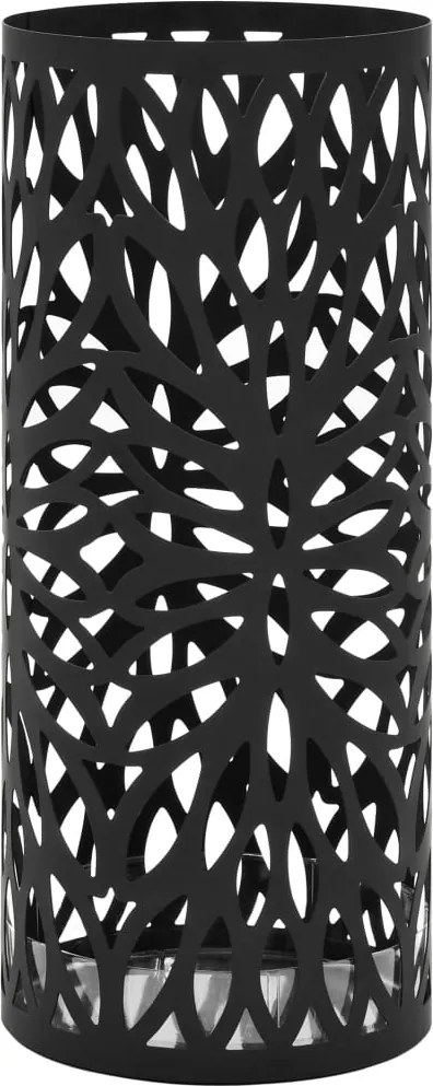 vidaXL Suport pentru umbrelă, model frunze, oțel, negru