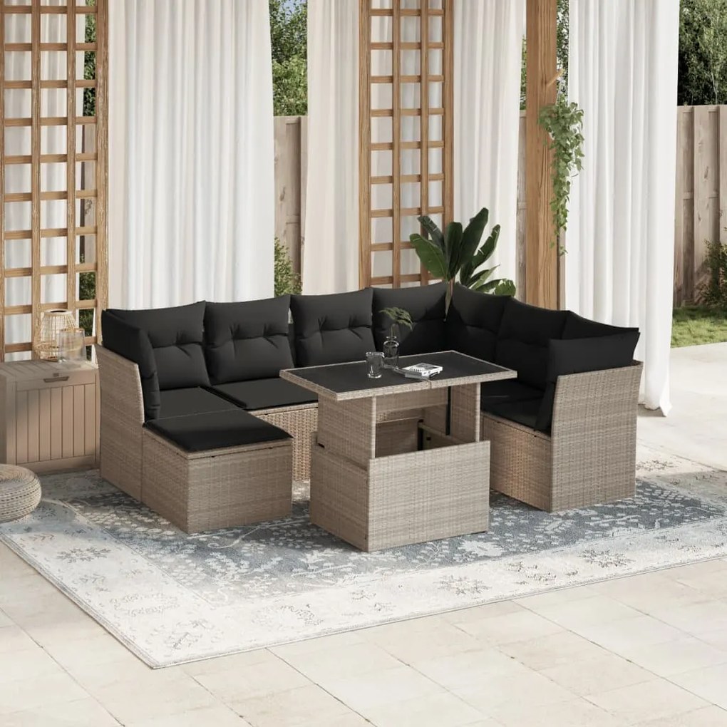 3266762 vidaXL Set mobilier de grădină cu perne, 8 piese gri deschis poliratan