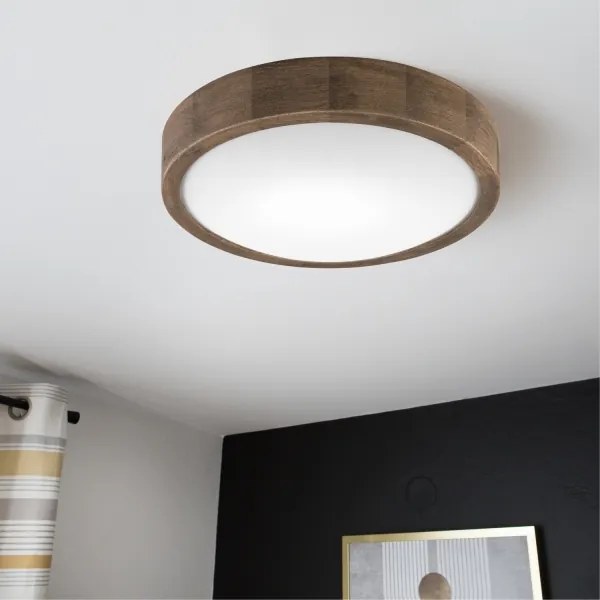 Brilagi LED RGBW — plafonieră LED dimerizabilă CARVALHO SLIM 1xE27/9W/230V Wi‑Fi, stejar, Ø 27 cm