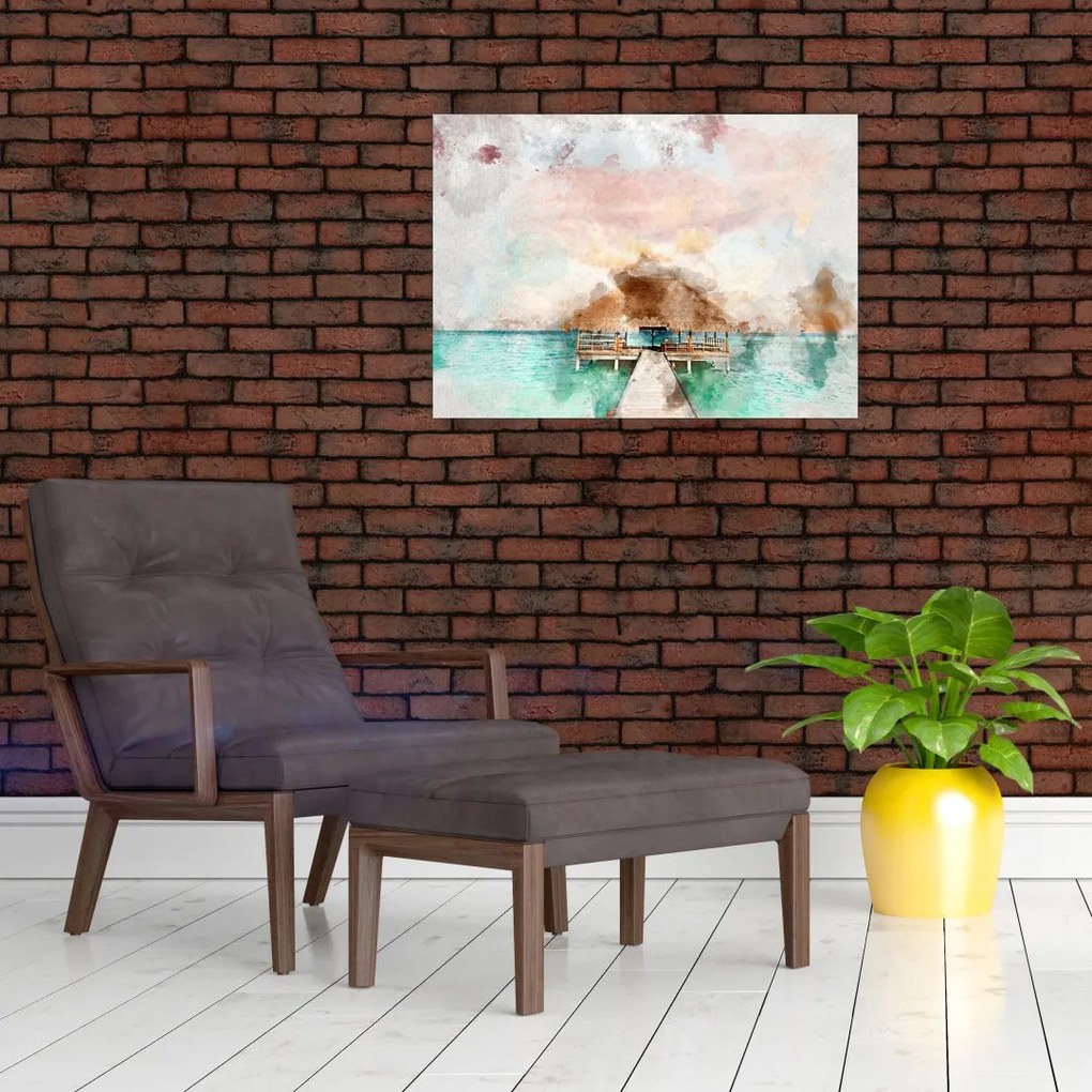 Tablou pe sticlă - Maldive, debarcader din lemn (70x50 cm)