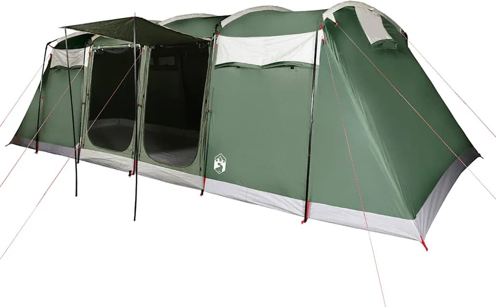 vidaXL Cort de familie tunel, 10 persoane, verde, impermeabil