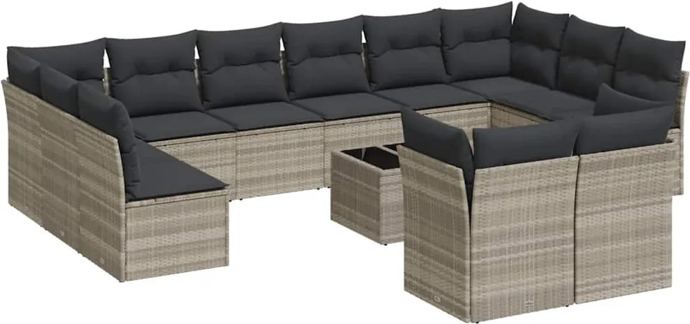 vidaXL Set canapele de grădină cu perne, 13piese gri deschis poliratan