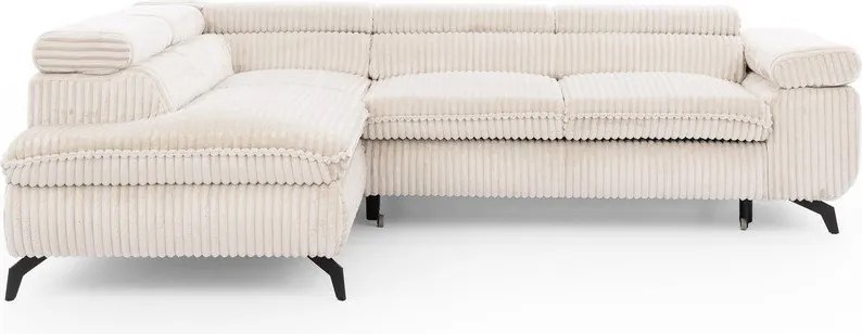 Colțar crem cu tapițerie din catifea reiată (cu colț pe partea stângă/în formă de ”L”) Marbeya – Ropez