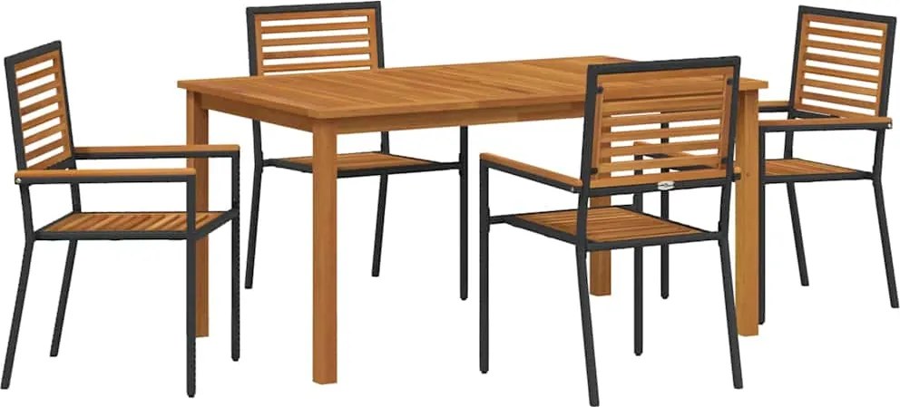 vidaXL Set de masă pentru grădină 5 pcs Negru Lemn Solid de Acacia
