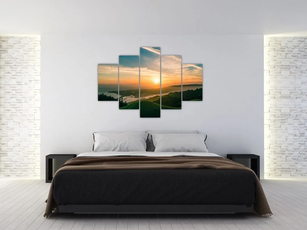 Tablou cu soarele răsărind deasupra mării (150x105 cm)
