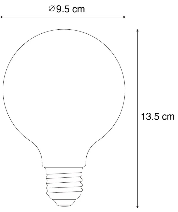 Set de 5 becuri LED cu filament spiralat E27, reglabile, G95, 4W, 270LM, 2700K
