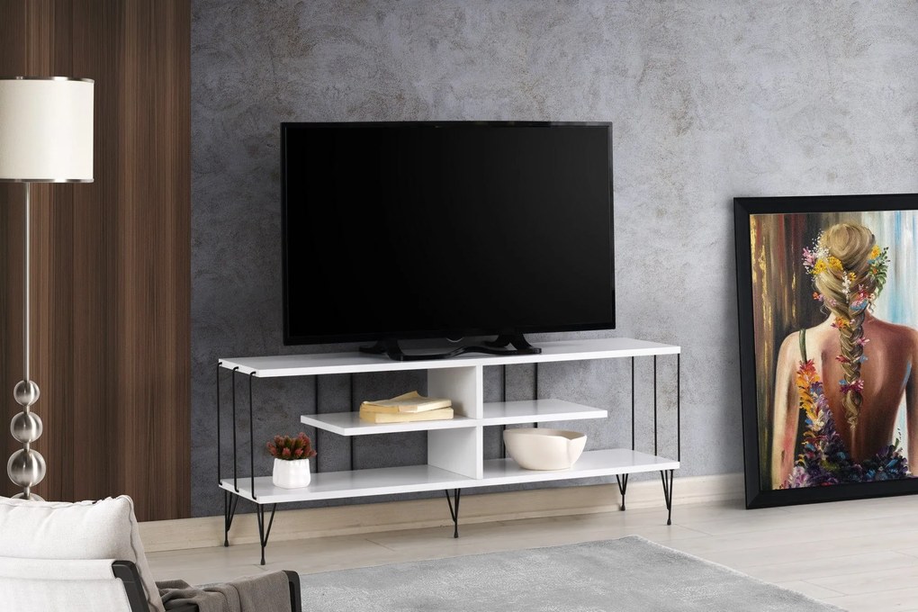 Comoda TV Eze, Crem - Alb - Maro - Gri, 120 x 45 x 30 cm
