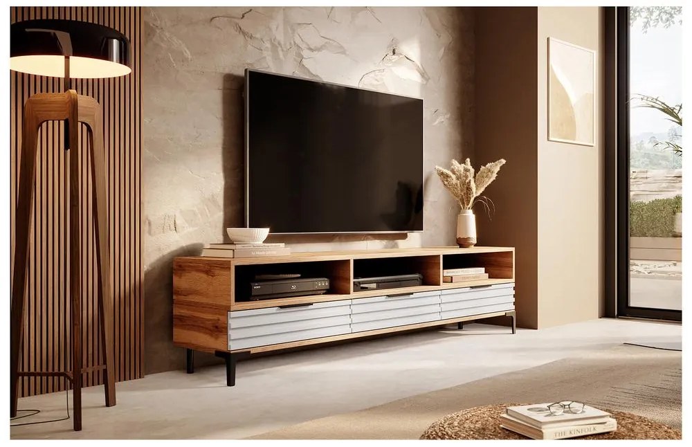 Masă TV Ricko 3D (stejar natural + alb). 1098752