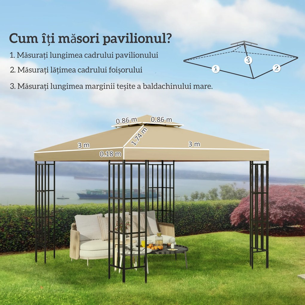 Outsunny Acoperiș de Rezervă pentru pavilion de Grădină Pânză de Rezervă pentru pavilion tonel Tendă 3 x 3 m Bej | Aosom Romania