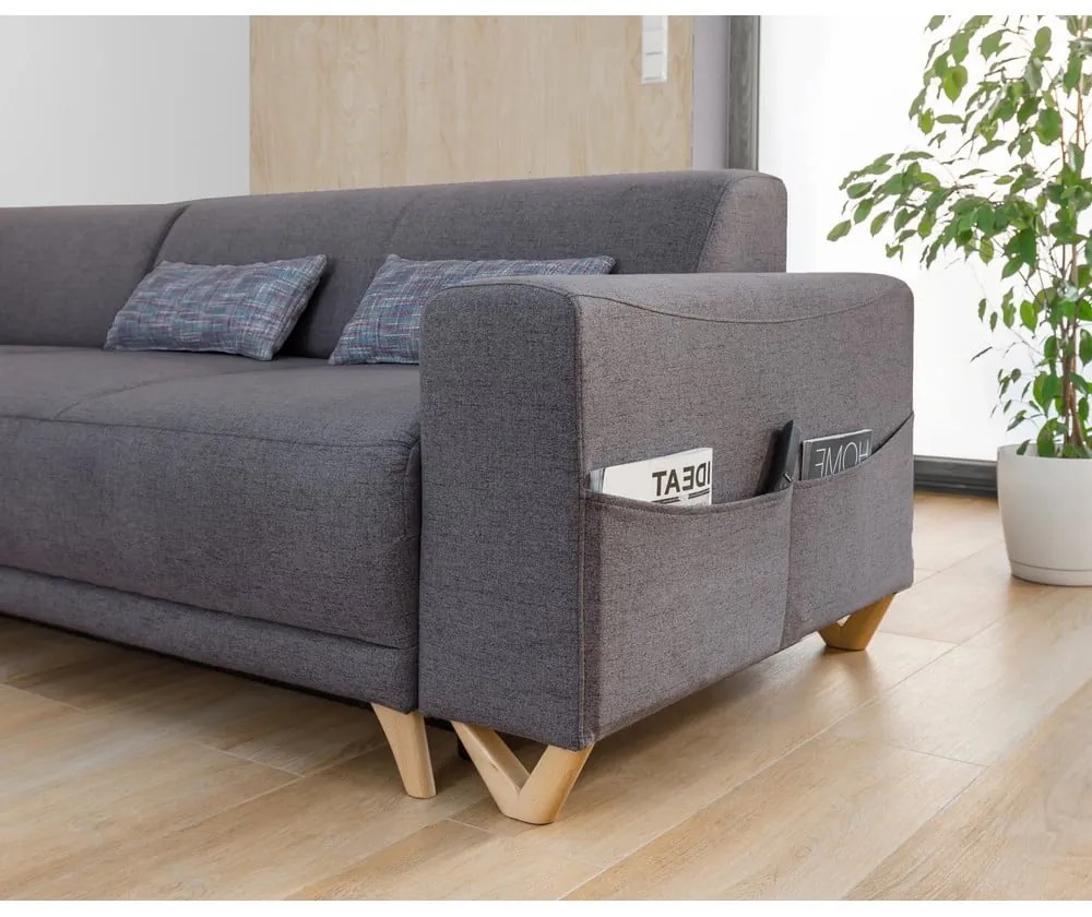 Colțar gri extensibil/cu spațiu de depozitare (cu colț pe partea stângă/în formă de ”L”) Classy Sophie – Miuform