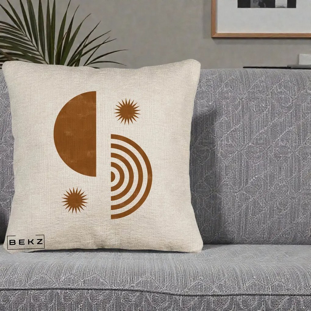 Perna Decorativa Boho Sun si Spirala, 40x40 cm, Bej Canapea, Husa Detasabila, Perna Inclusa, BEKZ®