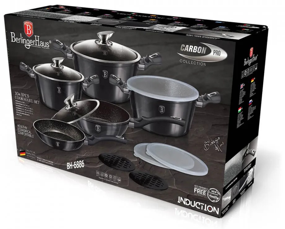 Set oale, tigai marmorate (13 piese) din aluminiu forjat Carbon Pro Metallic Line Berlinger Haus BH 6886