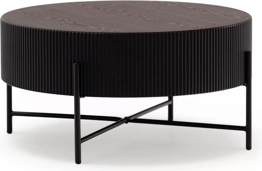 Măsuță de cafea Corbi 80 cm pentru living - nuc închis / negru mat
