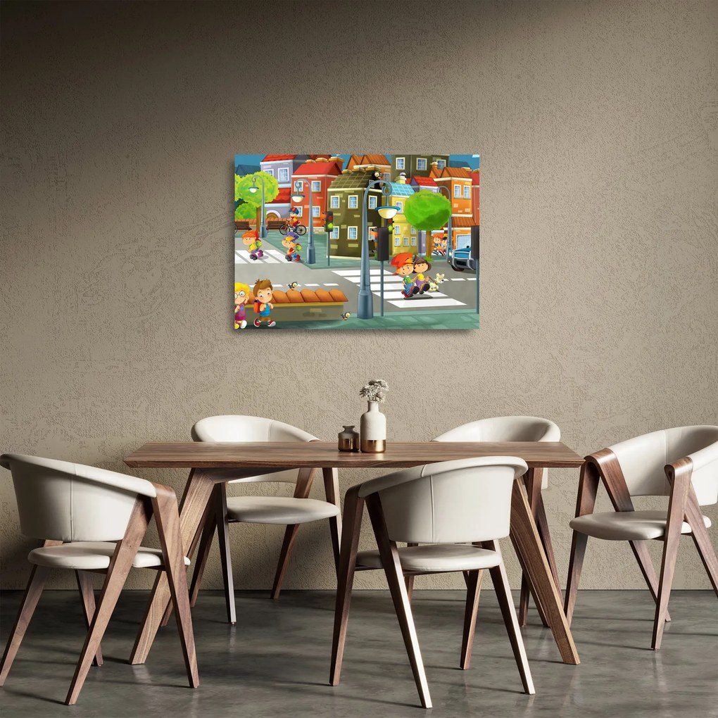 Tablou pe sticlă - Orășelul copiilor (70x50 cm)