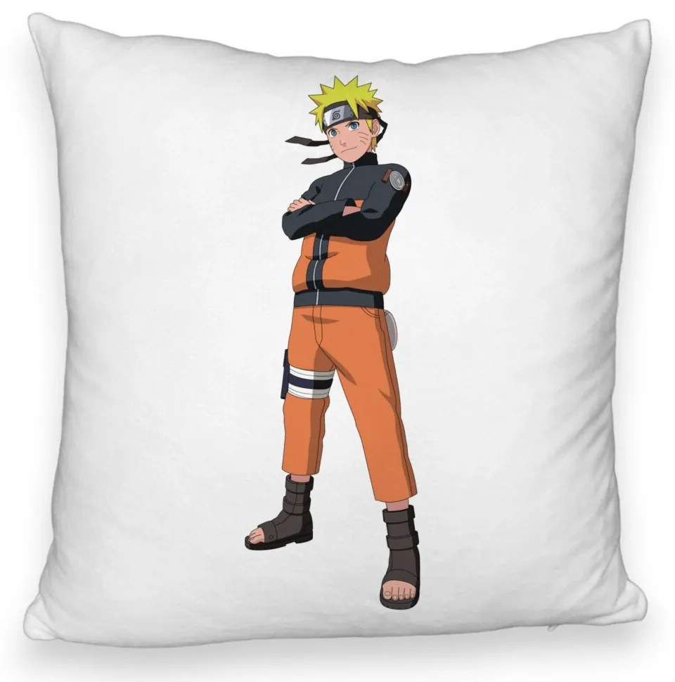 Perna Decorativa Fluffy cu Naruto, 40x40 cm, Alba, Husa Detasabila, Burduf