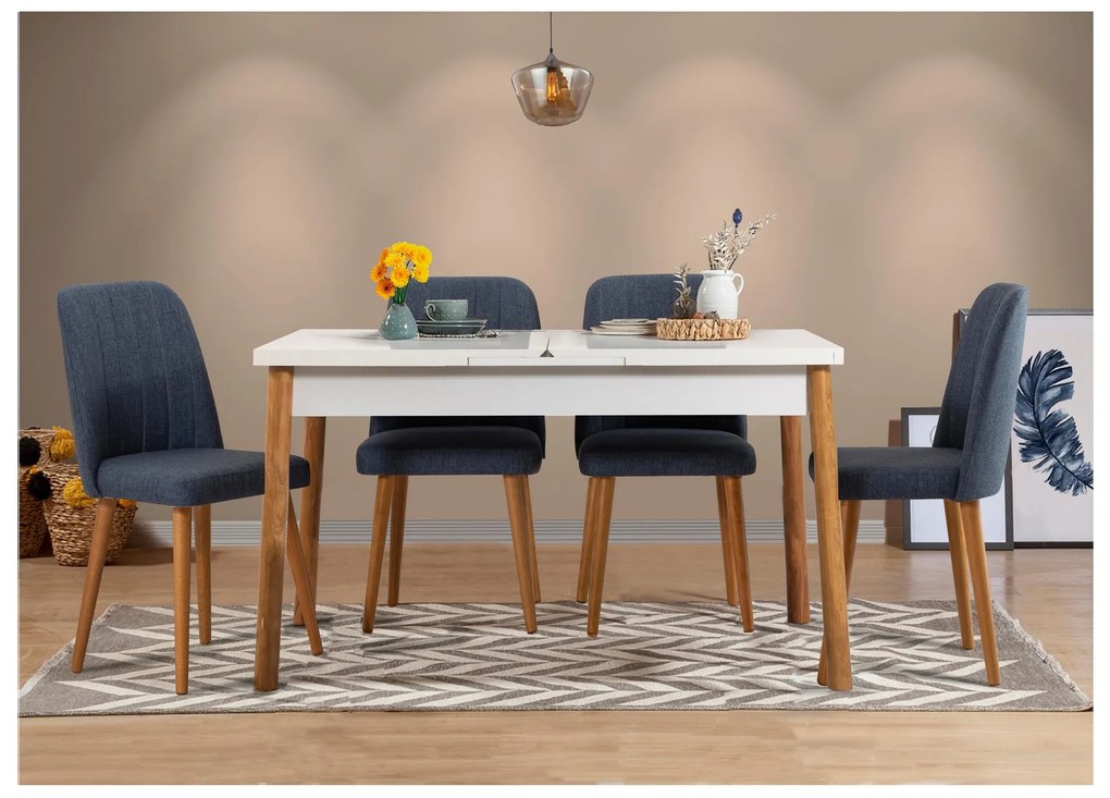 Set mobilier sufragerie Dobuse 3 (Albastru marin + pin atlantic) (pentru 4 persoane). 1093796