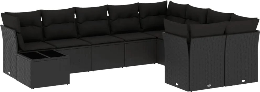 vidaXL Set canapele de grădină cu perne, 10 piese, negru, poliratan