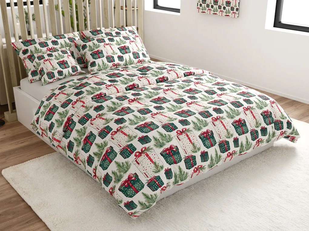 Lenjerie de pat din bumbac CHRISTMAS PRESENT crem Dimensiune lenjerie de pat: 70 x 90 cm | 140 x 220 cm