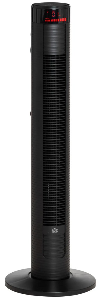 HOMCOM Ventilator Turn cu 4 Moduri și 3 Viteze cu Cronometru 12h, Ventilator de Podea ABS cu Telecomandă, 31,5x31,5x96 cm, Negru | Aosom Romania