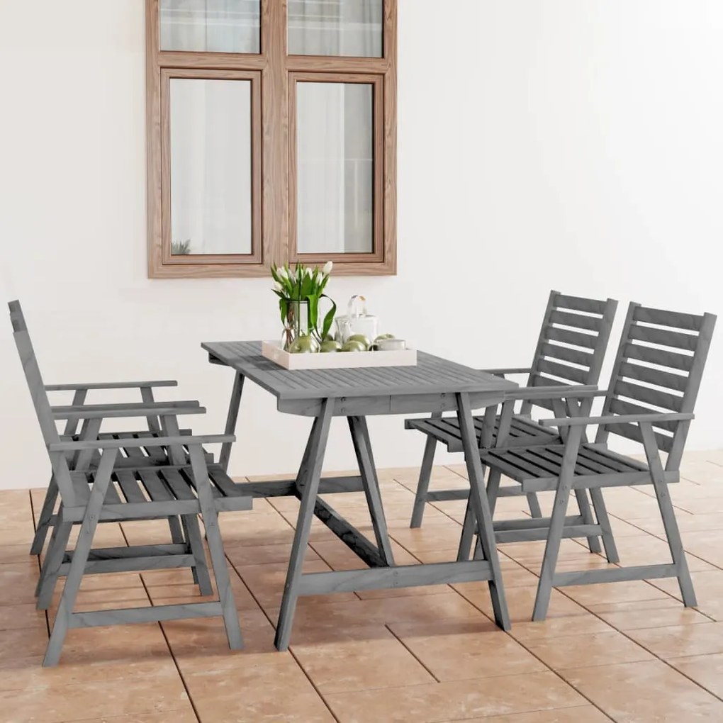 3057854 vidaXL Set mobilier de grădină, 5 piese, gri, lemn masiv acacia