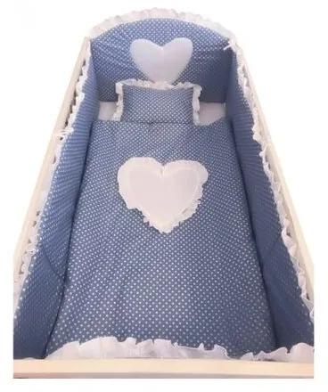 Lenjerie de pat bebelusi cu aparatori laterale Deseda Te iubesc puisor 120x60 cm albastru cu alb