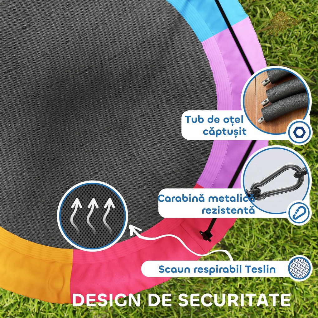 AIYAPLAY Leagăn de Copac, Leagăn Tip Cuib pentru Copii Ø120 cm cu Frânghii Reglabile și Curele, Joacă în Aer Liber pentru Copii 3-8 Ani, Capacitate 300 kg, Multicolor | Aosom Romania