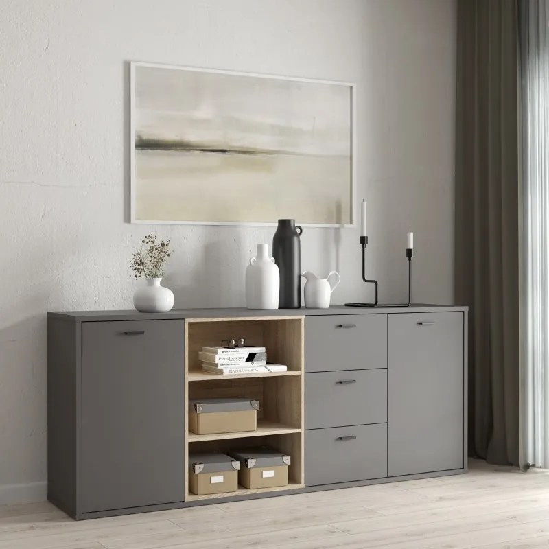 Comoda 197.5x83x41.5 cm Model Wolf Nuanta Gri Sonoma
