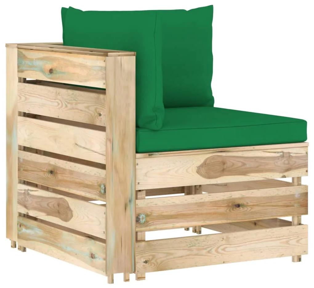 Canapea de colt modulara cu perne, lemn verde tratat 1, green and brown, Canapea coltar
