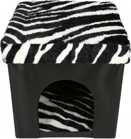 Taburet cu Spatiu Depozitare si vizuina animale, 38x38x38 cm, piele ecologica,negru