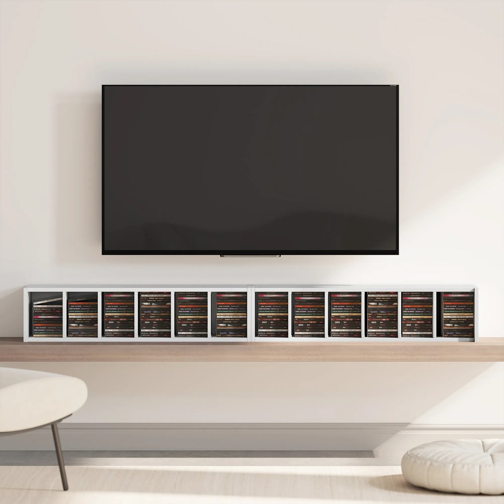 HOMCOM Set de 2 etajere coloane dulap pentru depozitare CD-DVD 12 compartimente 21 x 22,5 x 88,5 cm capacitate 204 CD-uri alb | Aosom Romania