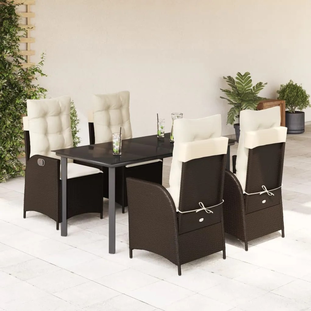 vidaXL Set mobilier de grădină, 5 piese, cu perne, maro, poliratan