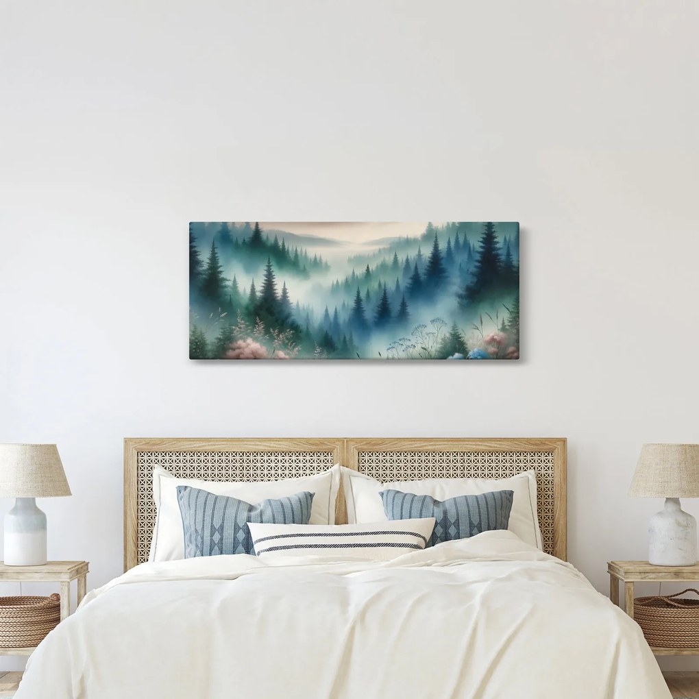 Tablou - Peisaj forestier cu ceață (120x50 cm)